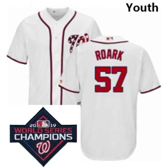 Youth Majestic Washington Nationals 57 Tanner Roark White Home Cool Base MLB Stitched 2019 World Series Champions Patch Jersey